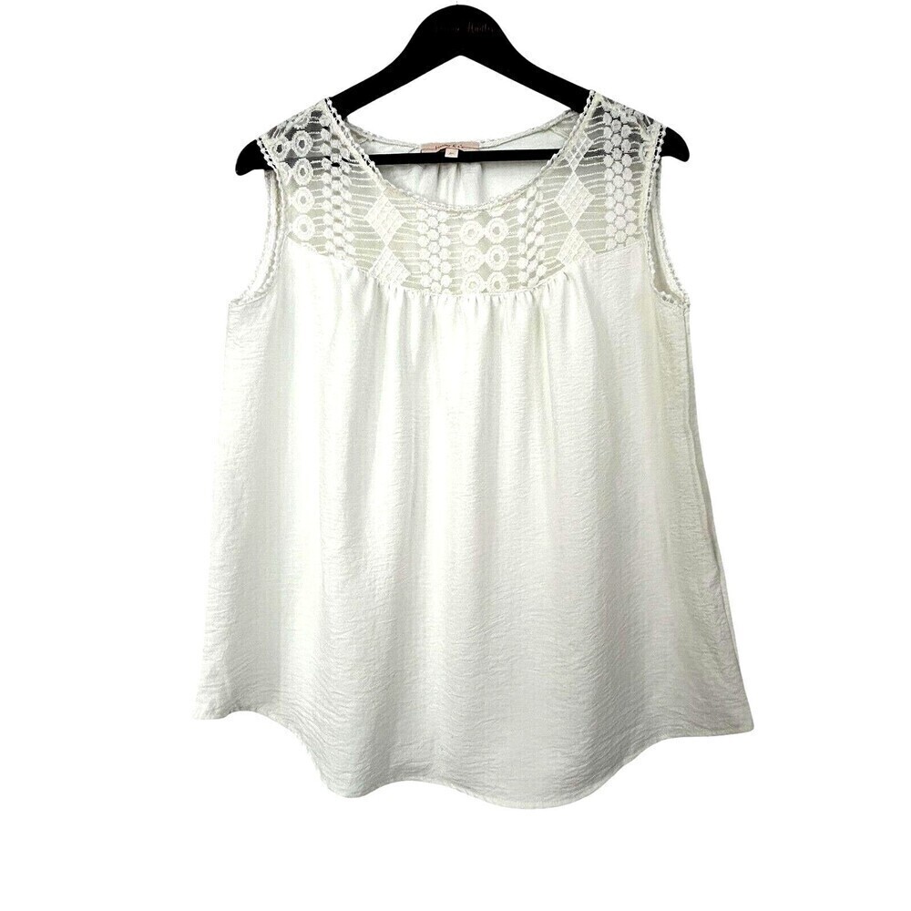 Hailey & Co Womens Sz M Tank Top Cream Ivory Blouse Flowy Embroidered Lace H2‎